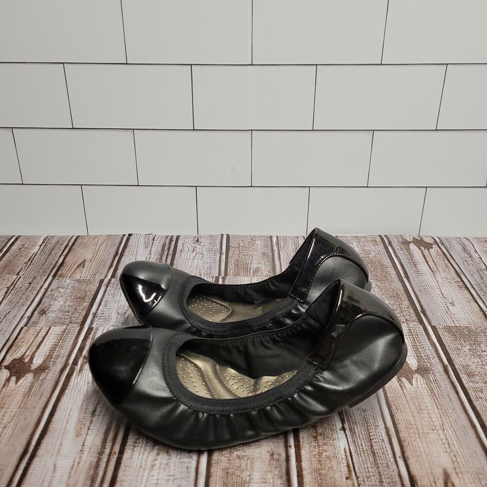 Dexflex Comfort Slip On Scrunch Ballet Black Patton Leather Shoes Size 9.5